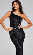 Jovani 40182 - One Shoulder Sheer Beaded Evening Gown - view 5
