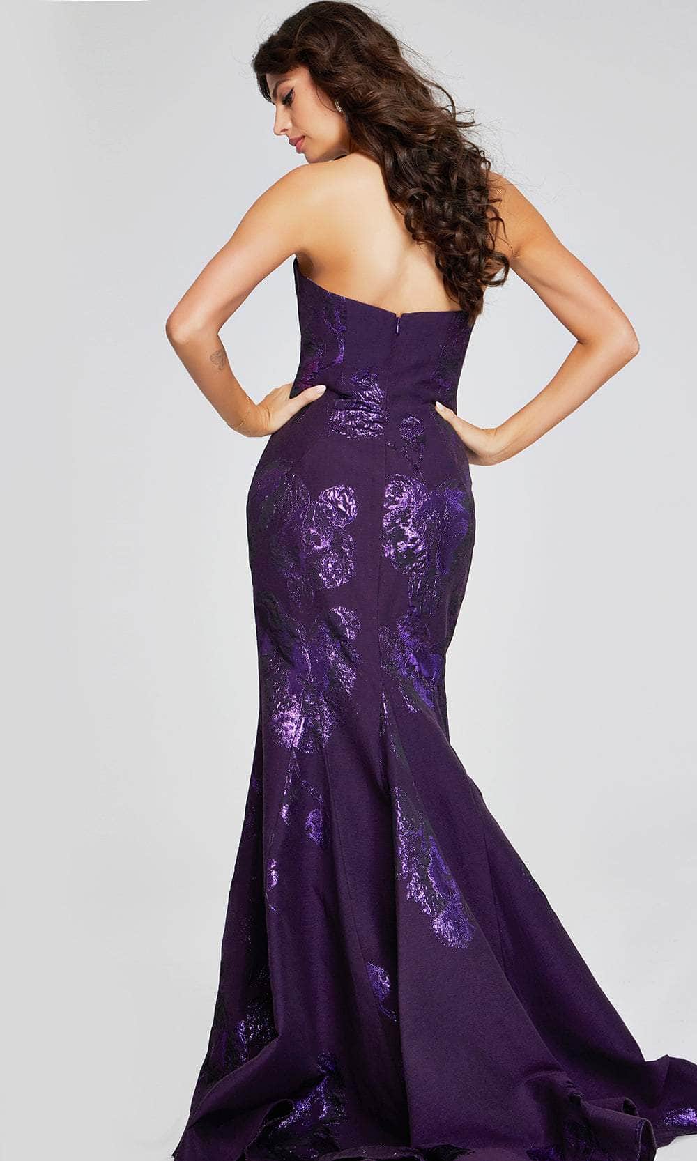 Jovani 40318 - Floral Pattern Embellished Strapless Prom Gown - back view
