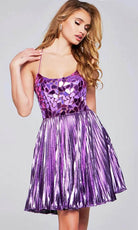 Jovani 40350 - Metallic Pleated Short Dress - designer homecoming dress at Silhouette Dresses
