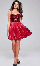 Jovani 40350 - Metallic Pleated Short Dress - back view