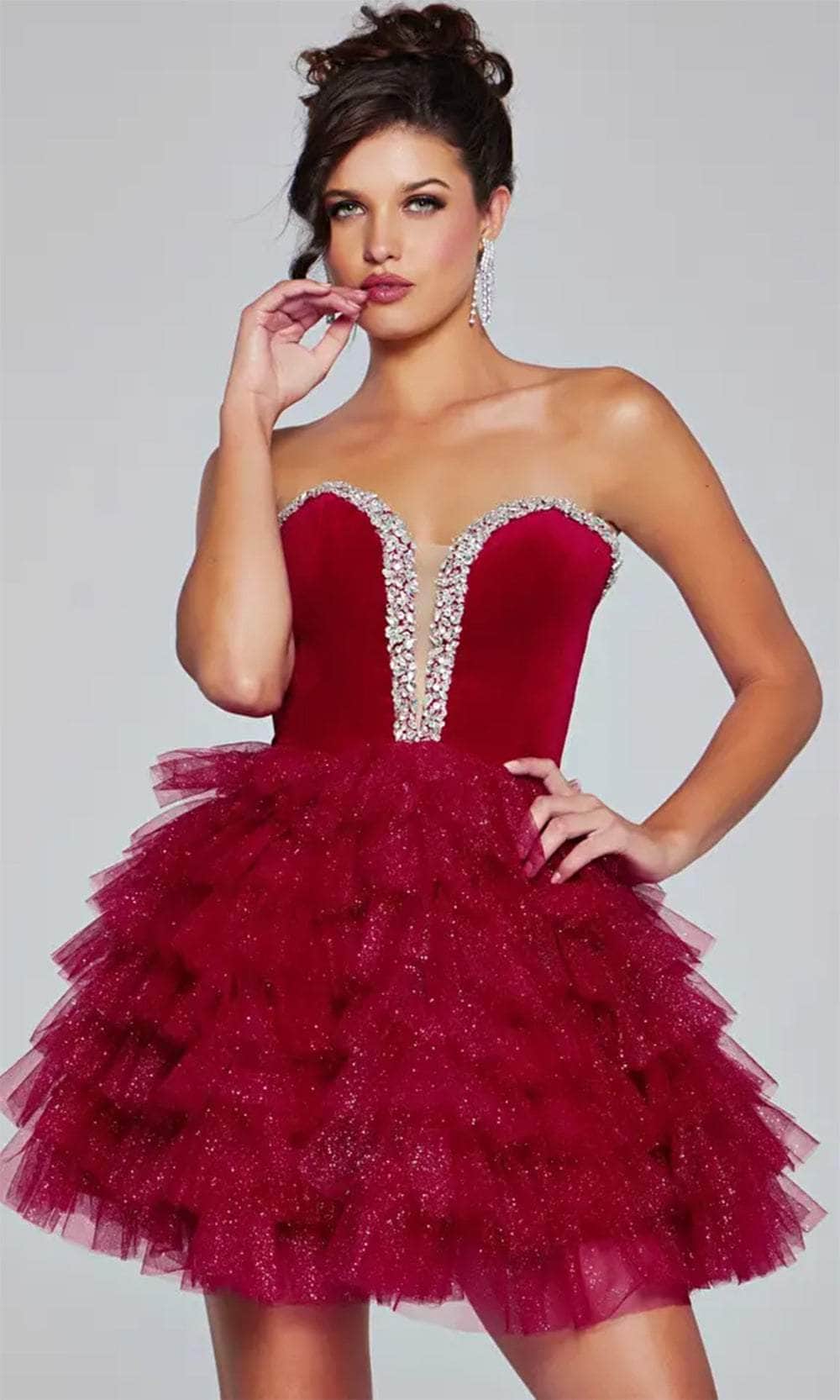 Jovani 40352 - Bejeweled Velvet Cocktail Dress - view 6