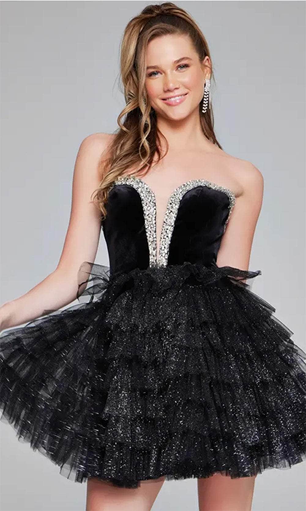 Jovani 40352 - Bejeweled Velvet Cocktail Dress - detail view