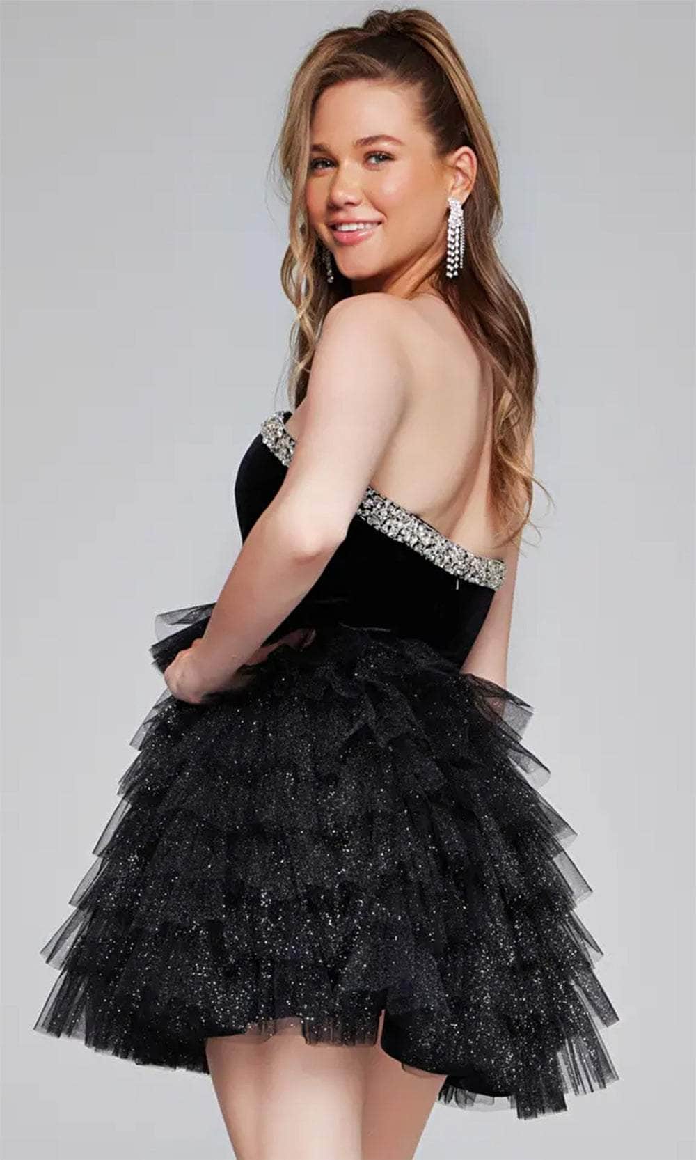 Jovani 40352 - Bejeweled Velvet Cocktail Dress - back view