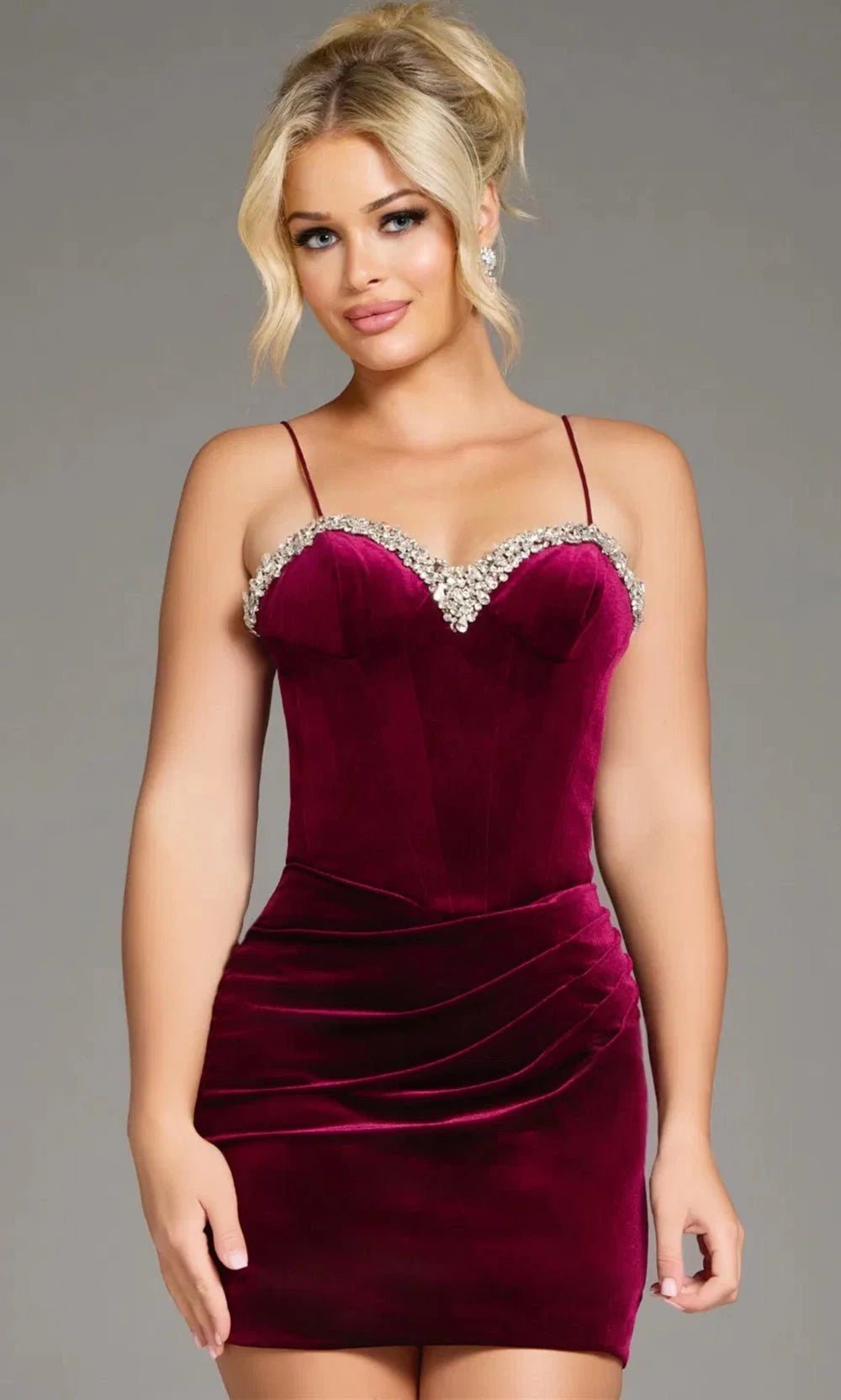 Jovani 40360 - Sweetheart Velvet Dress with Rhinestone Trim - back view