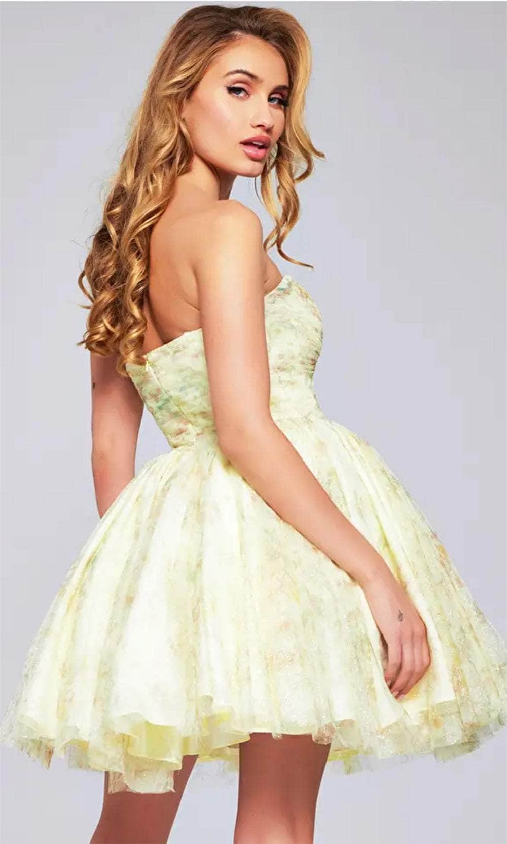 Jovani 40374 - Floral Printed Sweetheart Neck Cocktail Dress - back view