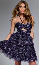 Jovani 40424 - Floral Halter Dress with Tiered Skirt - back view