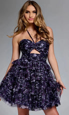Jovani 40424 - Floral Halter Dress with Tiered Skirt - designer formal gown at Silhouette Dresses