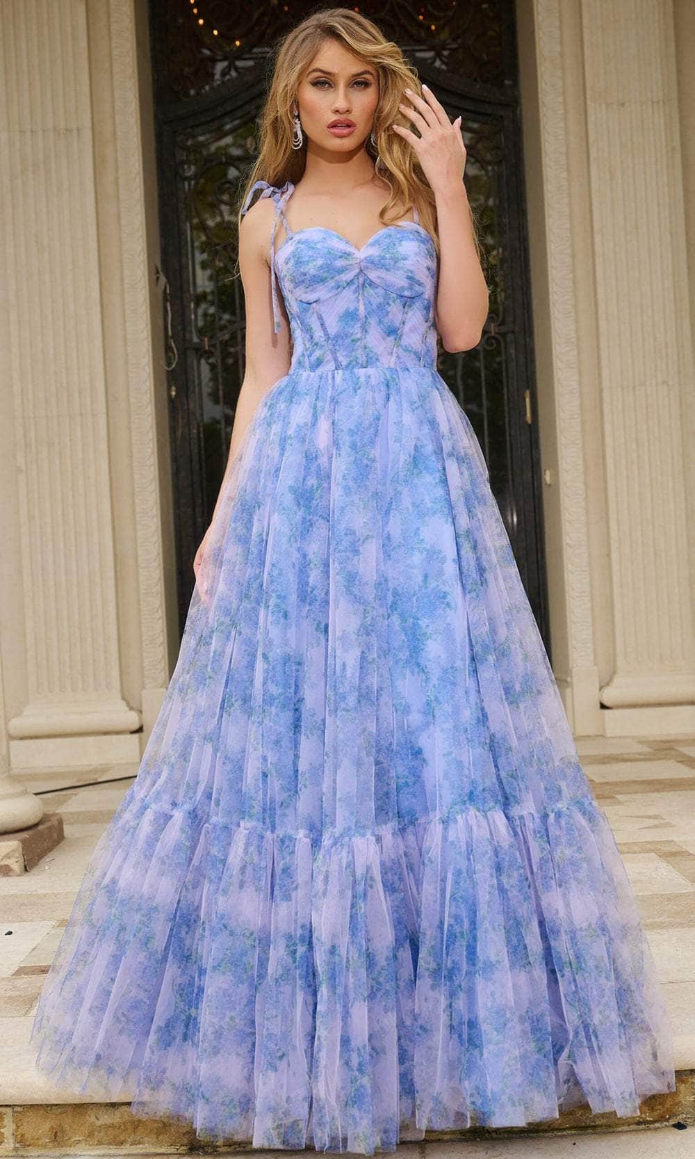Jovani 40432 - Tie Straps Floral Print Prom Gown - designer prom dress at Silhouette Dresses