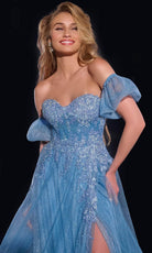 Jovani 40474 - Off Shoulder Puff Sleeve Prom Gown - detail view
