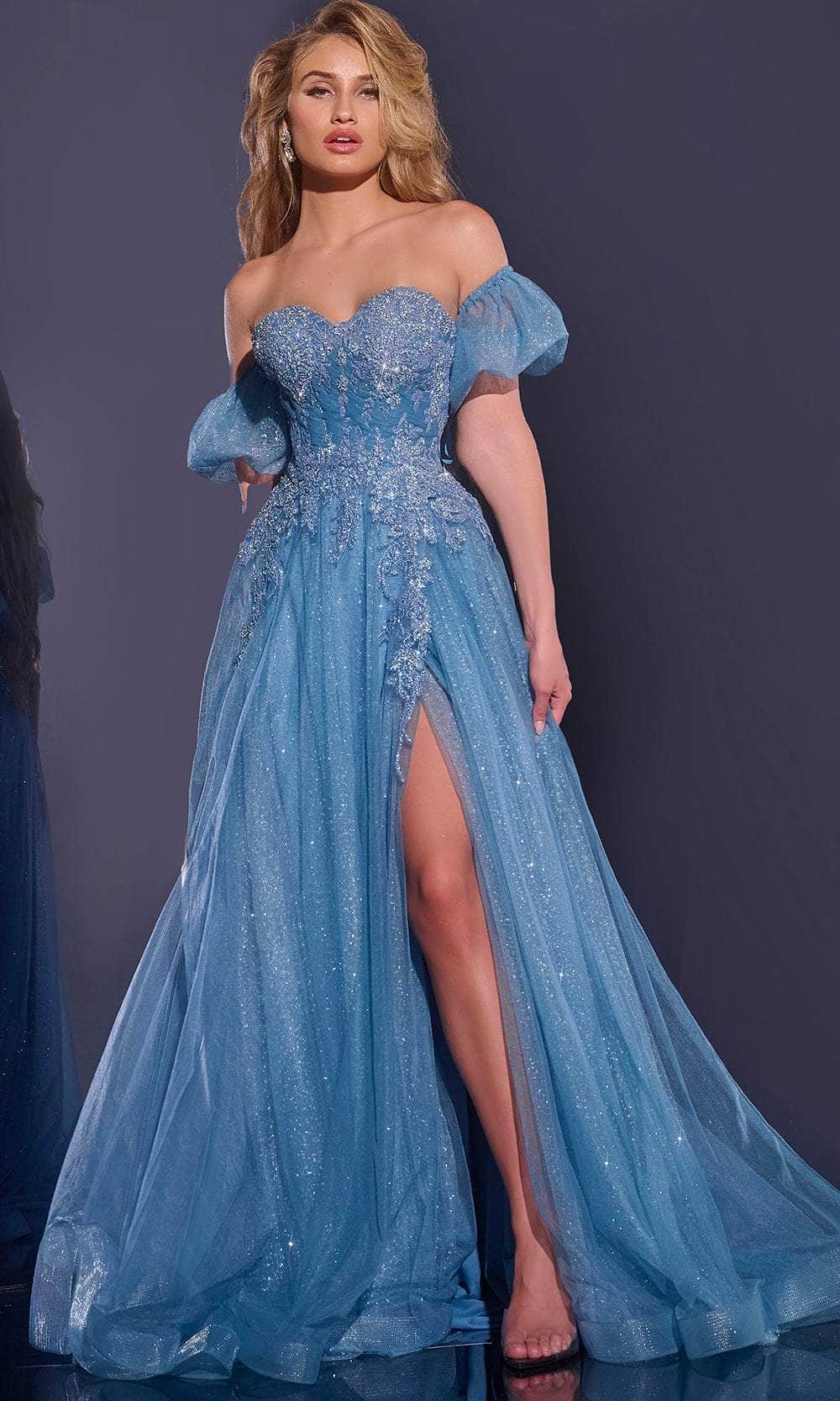 Jovani 40474 - Off Shoulder Puff Sleeve Prom Gown - back view