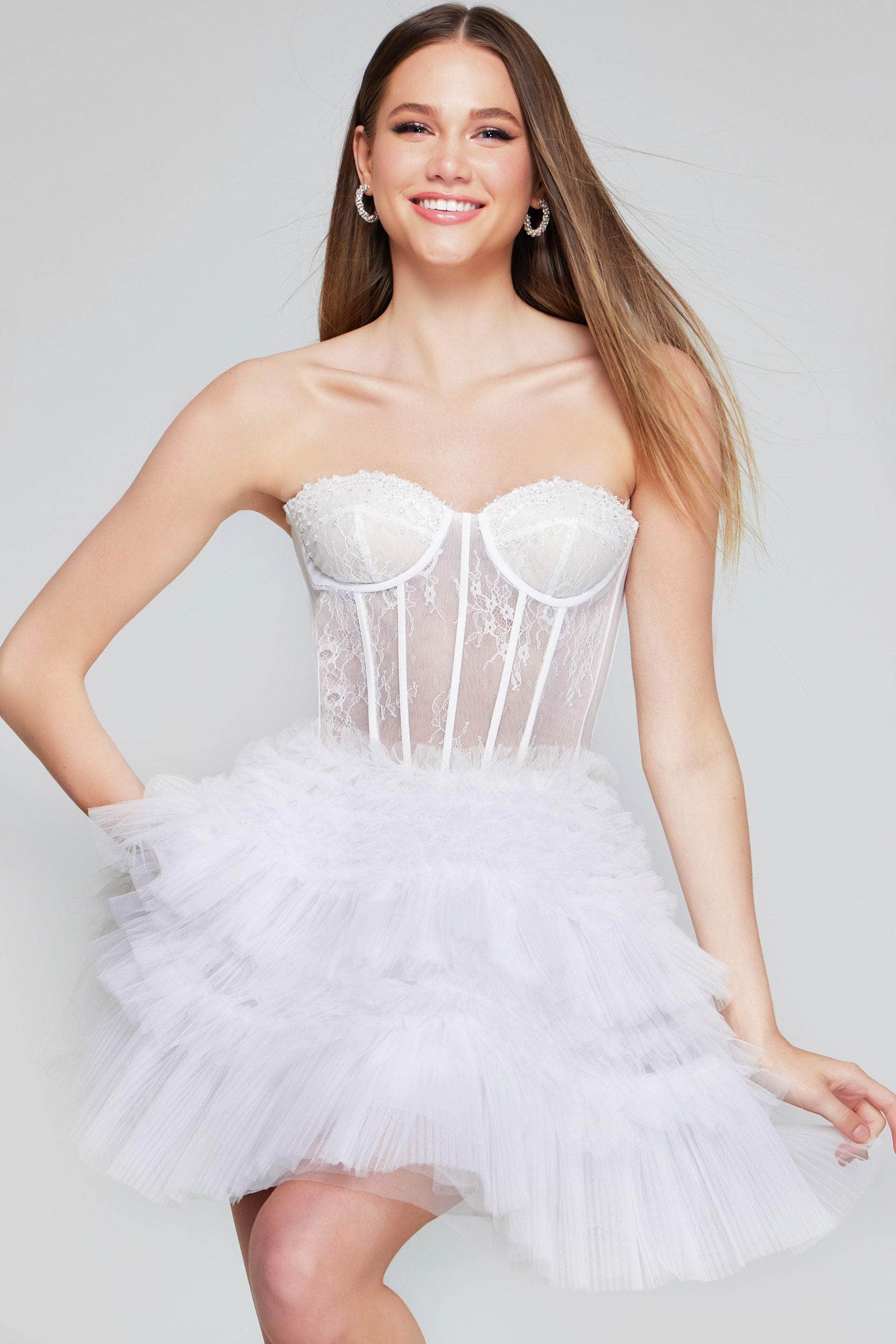 Jovani 40580 - Lace Bustier Cocktail Dress - back view