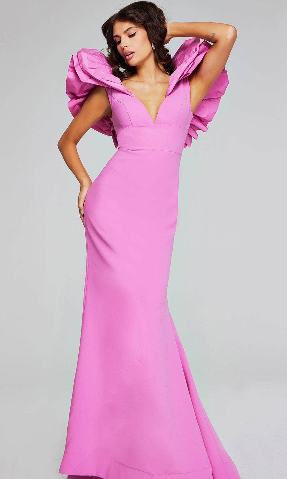 Jovani 40663 - Ruffle Trimmed Evening Gown - back view