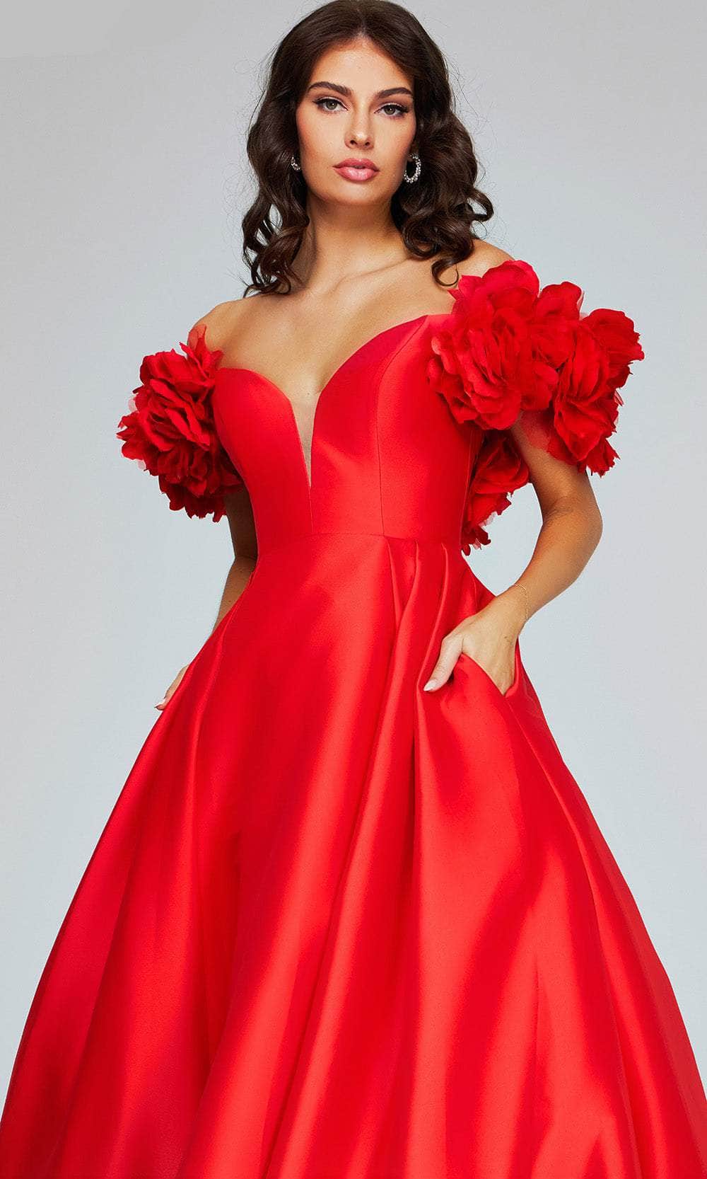 Jovani 40794 - Rosette Plunging Ballgown - detail view