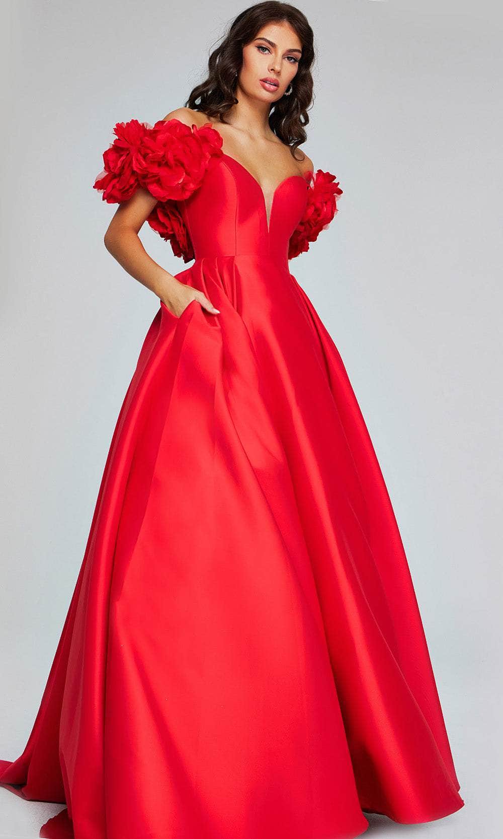 Jovani 40794 - Rosette Plunging Ballgown - back view