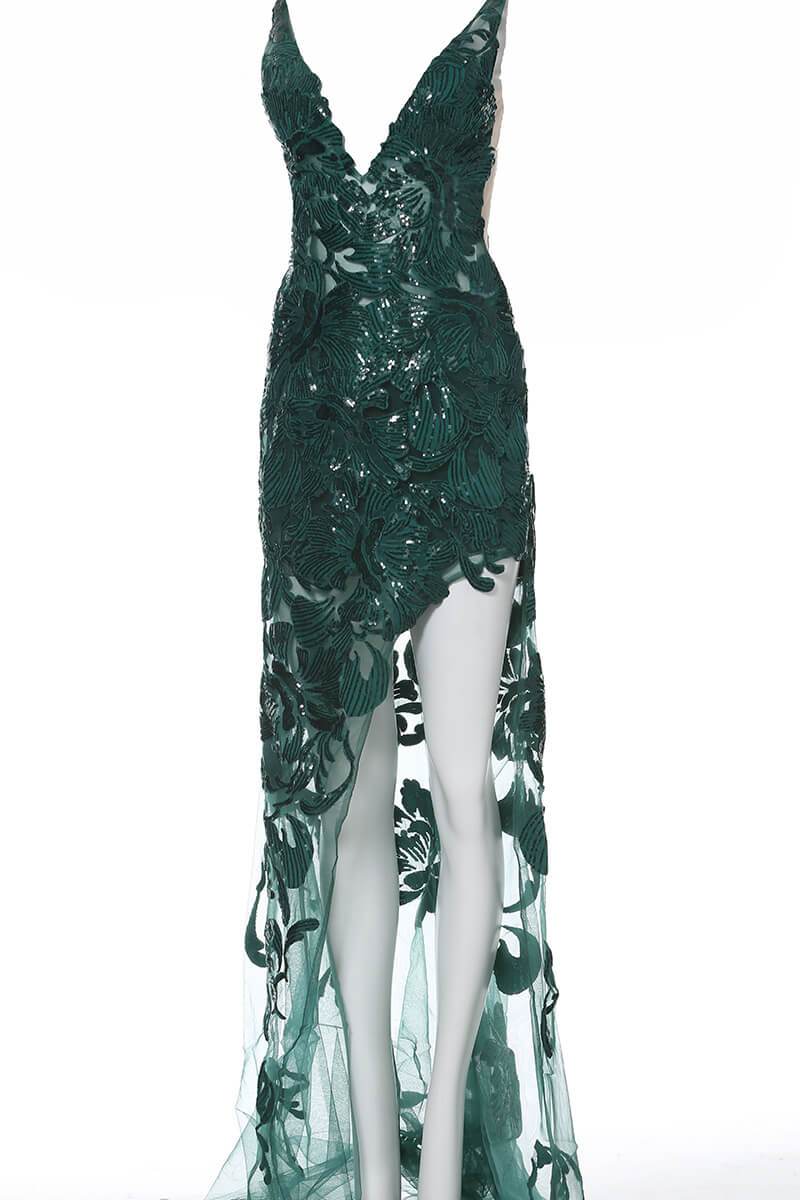 Jovani - 4084 Floral Sequin Appliqued Fitted High Low Prom Dress - view 9
