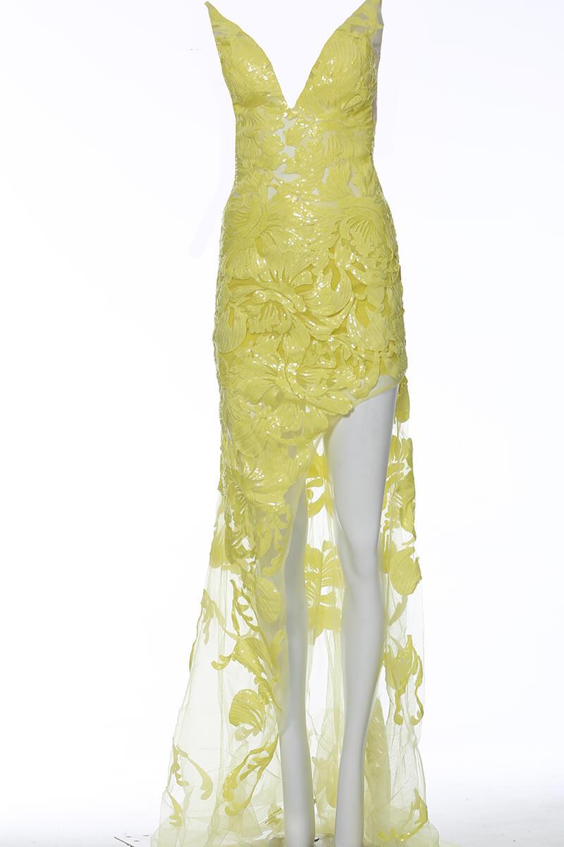Jovani - 4084 Floral Sequin Appliqued Fitted High Low Prom Dress - view 7