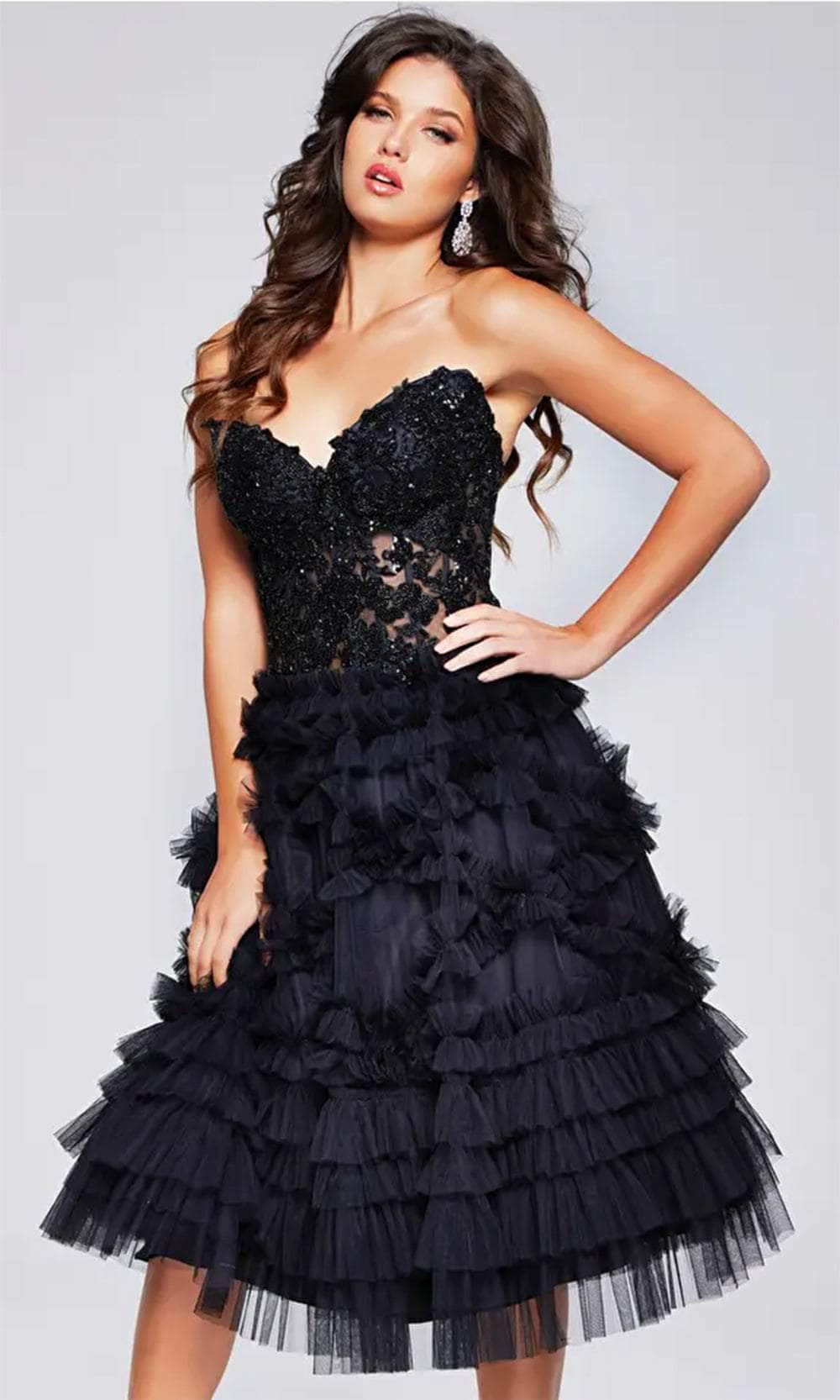 Jovani 40854 - Beaded Strapless Knee-Length Dress - back view