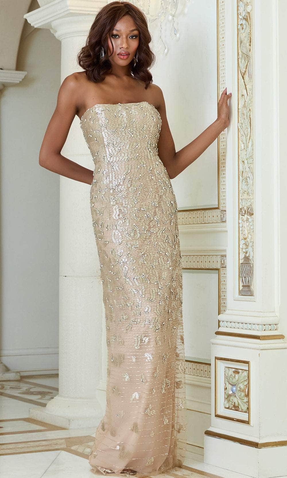 Jovani 40887 - Straight-Across Neck Column Prom Gown - detail view