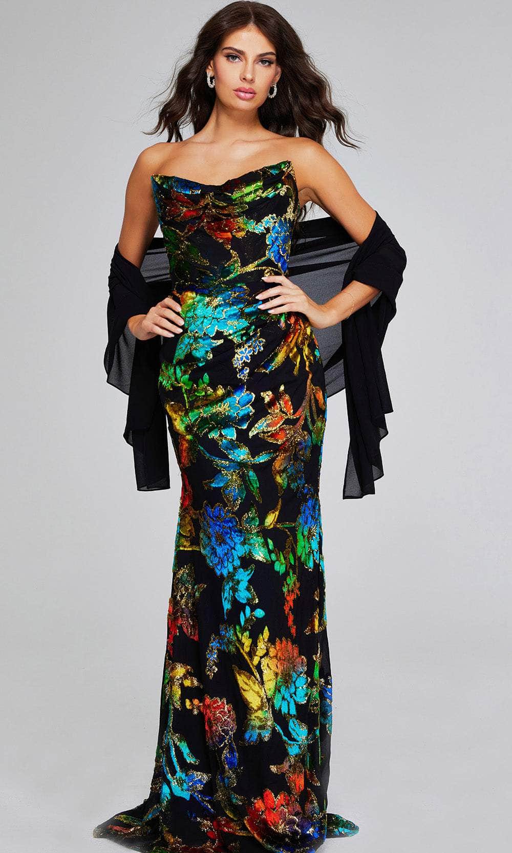 Jovani 42164 - Strapless Floral Pattern Prom Gown - designer prom dress at Silhouette Dresses