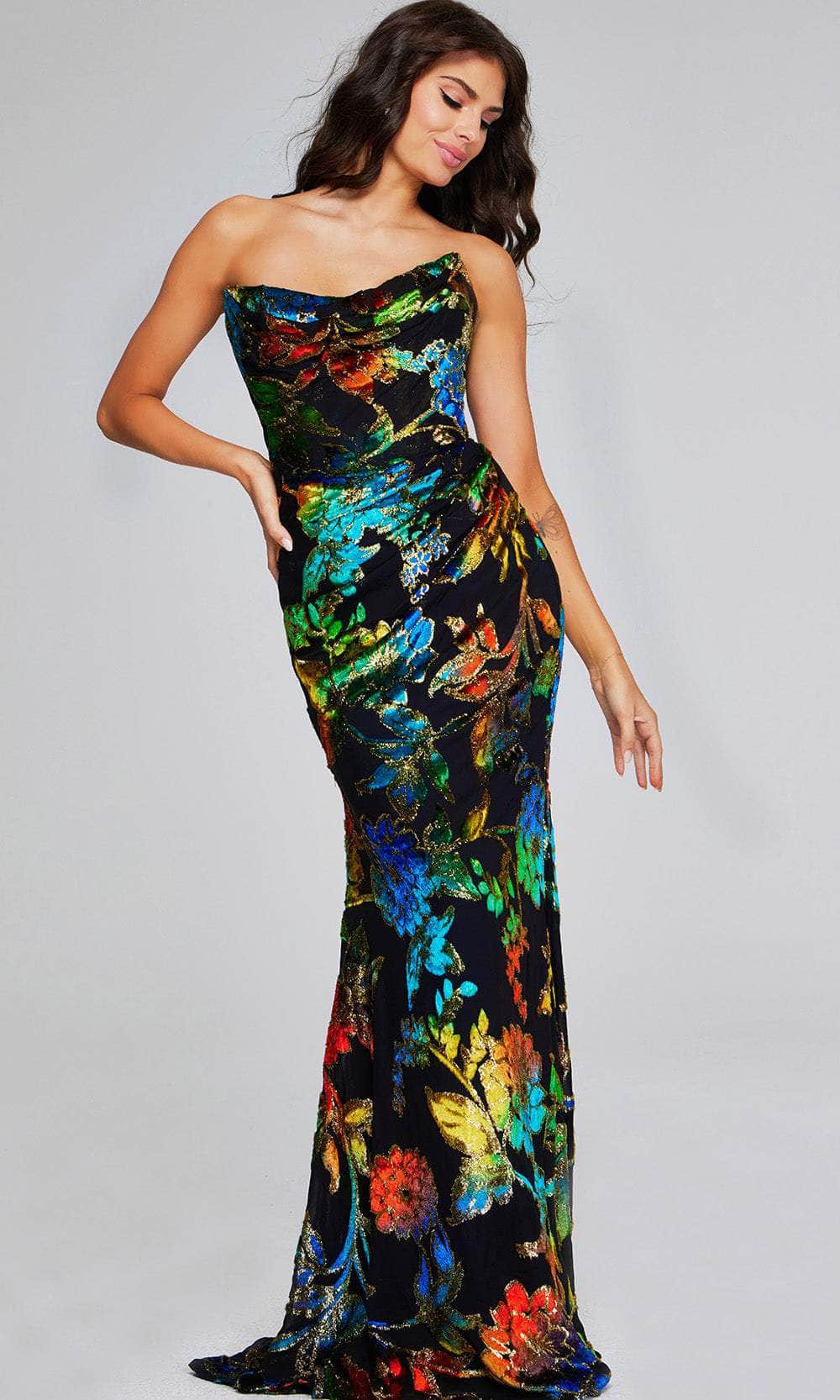 Jovani 42164 - Strapless Floral Pattern Prom Gown - back view