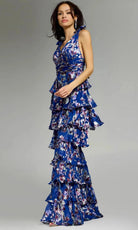 Jovani 42381 - Floral V-Neck Gown with Shoulder Ties - detail view