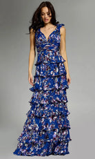 Jovani 42381 - Floral V-Neck Gown with Shoulder Ties - designer evening gown at Silhouette Dresses