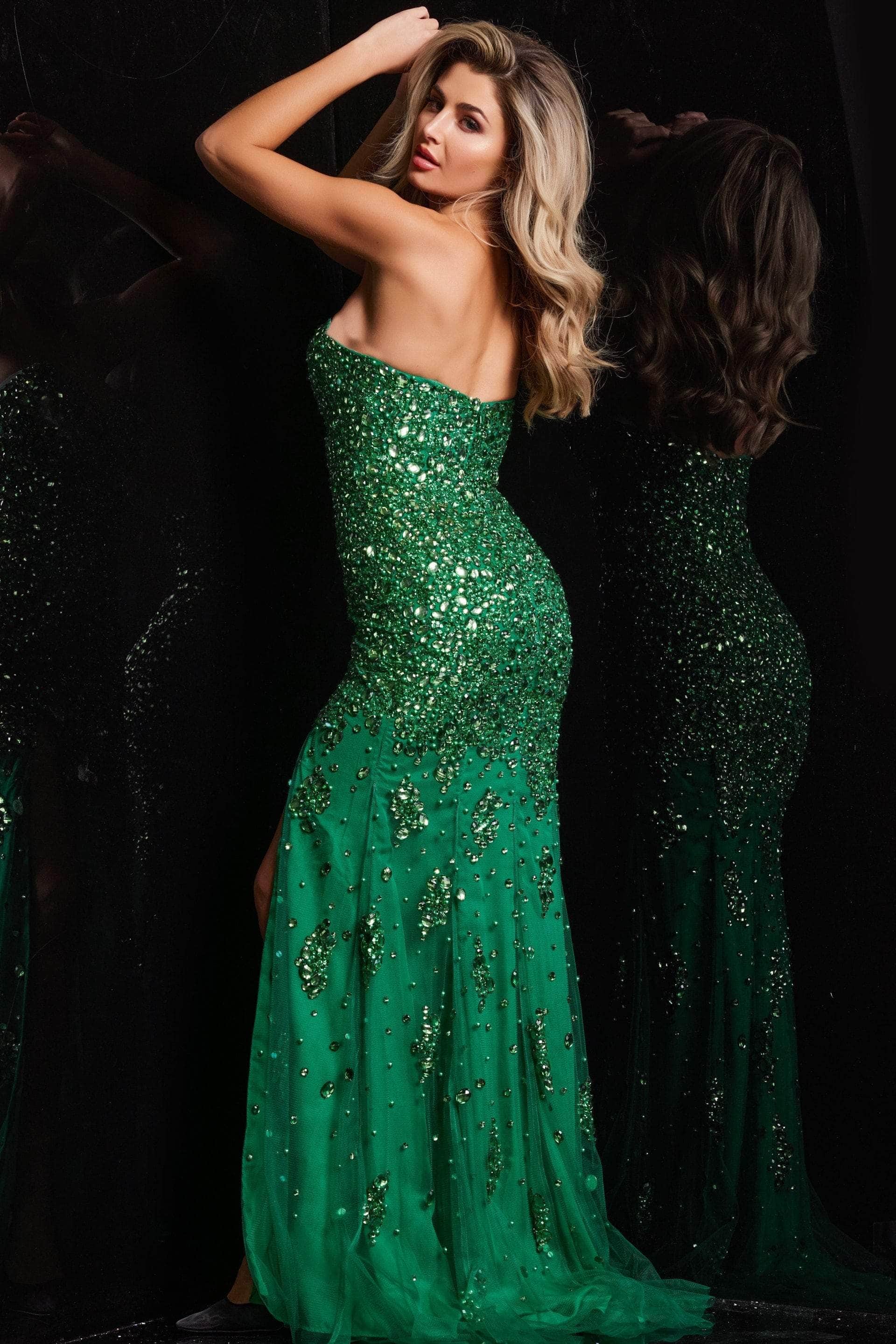 Jovani 4247 - Bejeweled High Slit Prom Dress - view 10