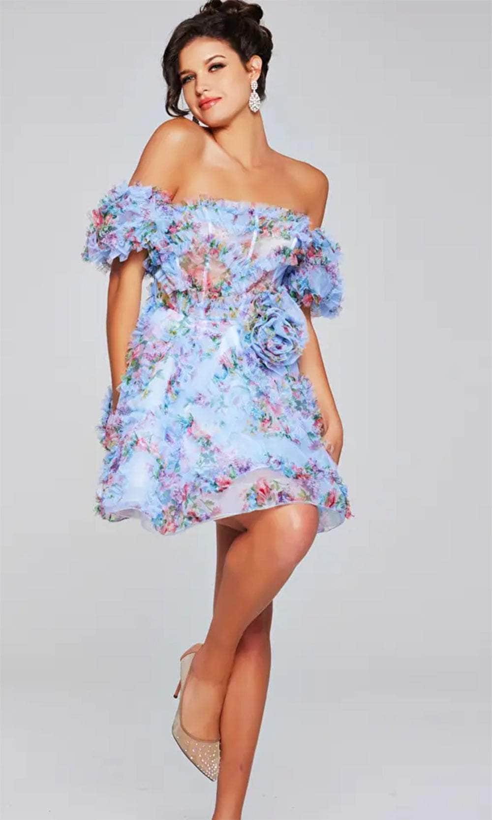 Jovani 42573 - Floral Print Ruffled Cocktail Dress - detail view