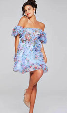 Jovani 42573 - Floral Print Ruffled Cocktail Dress - detail view