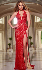 Jovani 42724 - Lace Overlay Plunging Halter Prom Dress - designer prom dress at Silhouette Dresses