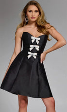 Jovani 43490 - Sweetheart Mini Dress with Rhinestone Bows - detail view