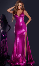 Jovani 43572 - Metallic Halter Prom Dress - detail view