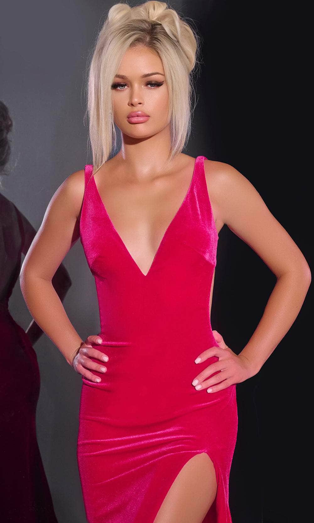 Jovani 43578 - Plunging Neckline Mermaid Prom Gown - detail view