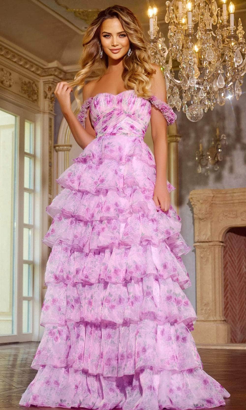 Jovani 43786 - Floral Printed Tiered Ruffle Prom Gown - designer ball gown at Silhouette Dresses