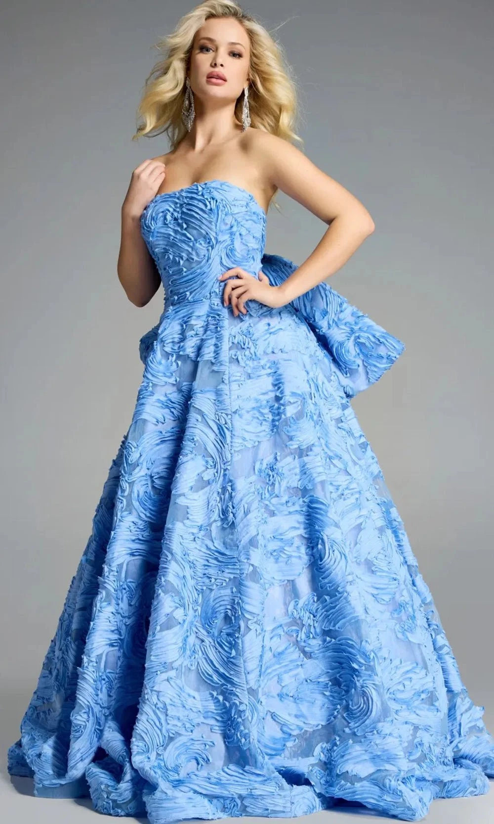 Jovani 44114 - Strapless Ballgown with 3D Texture - back view