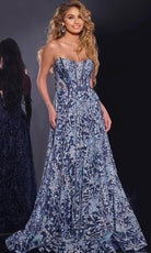 Jovani - Strapless Floral Prom Gown - back view