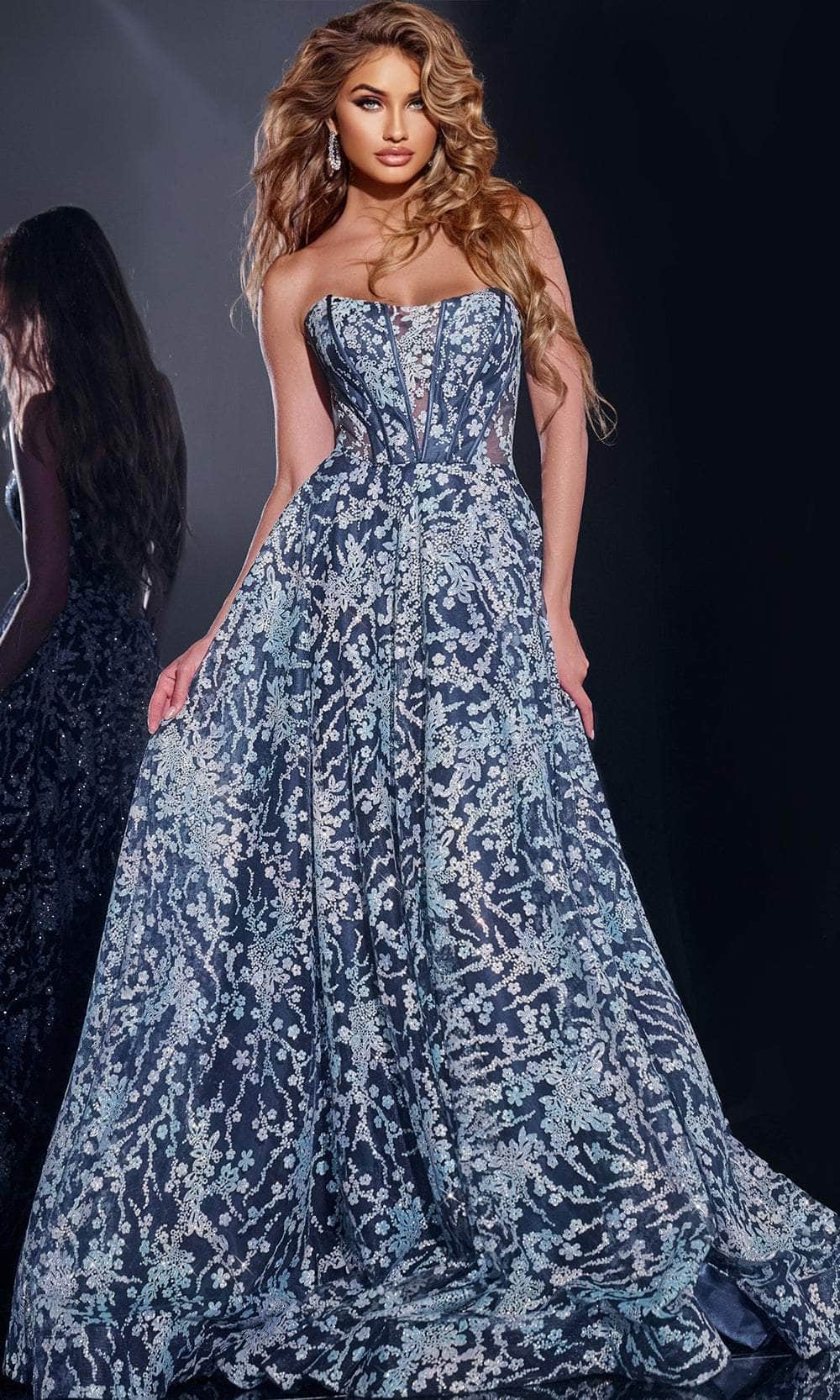 Jovani - Strapless Floral Prom Gown - designer ball gown at Silhouette Dresses