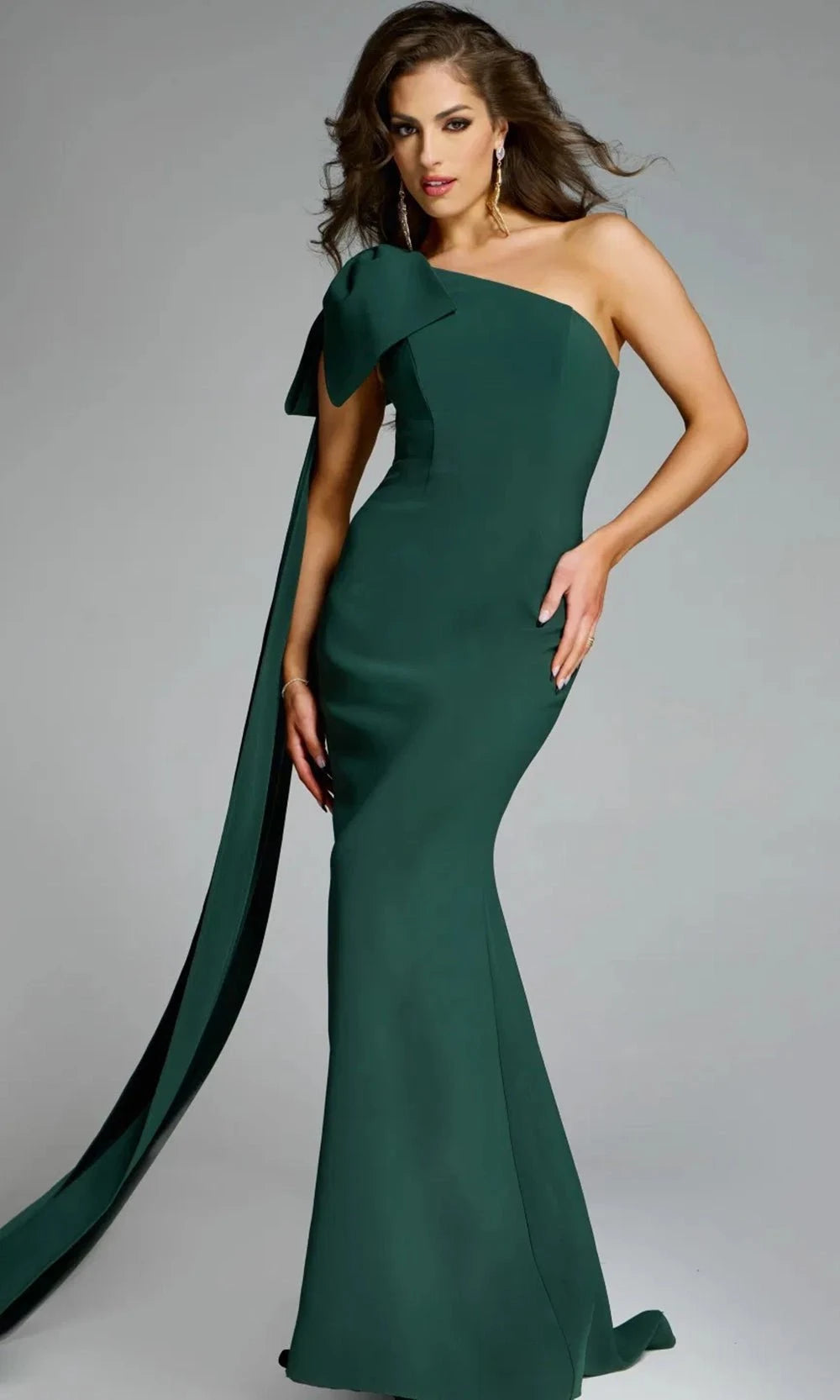 Jovani 44177 - One Shoulder Gown with Oversized Bow - back view
