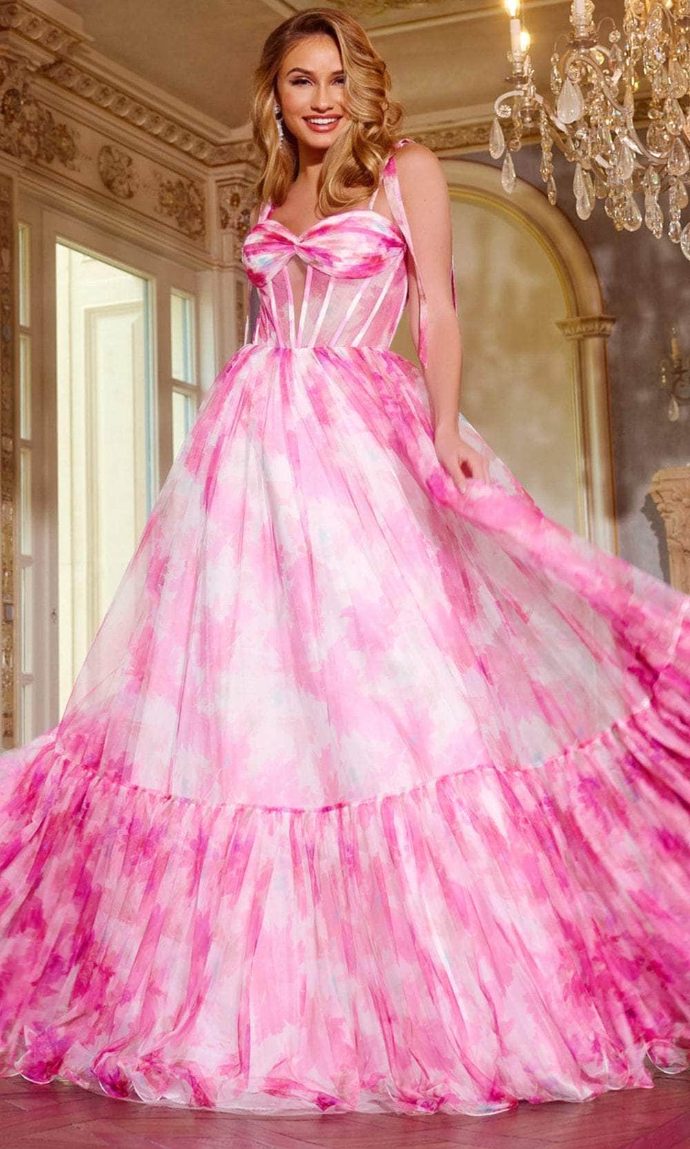 Jovani 44181 - Ruched Floral Appliques Prom Gown - designer prom dress at Silhouette Dresses