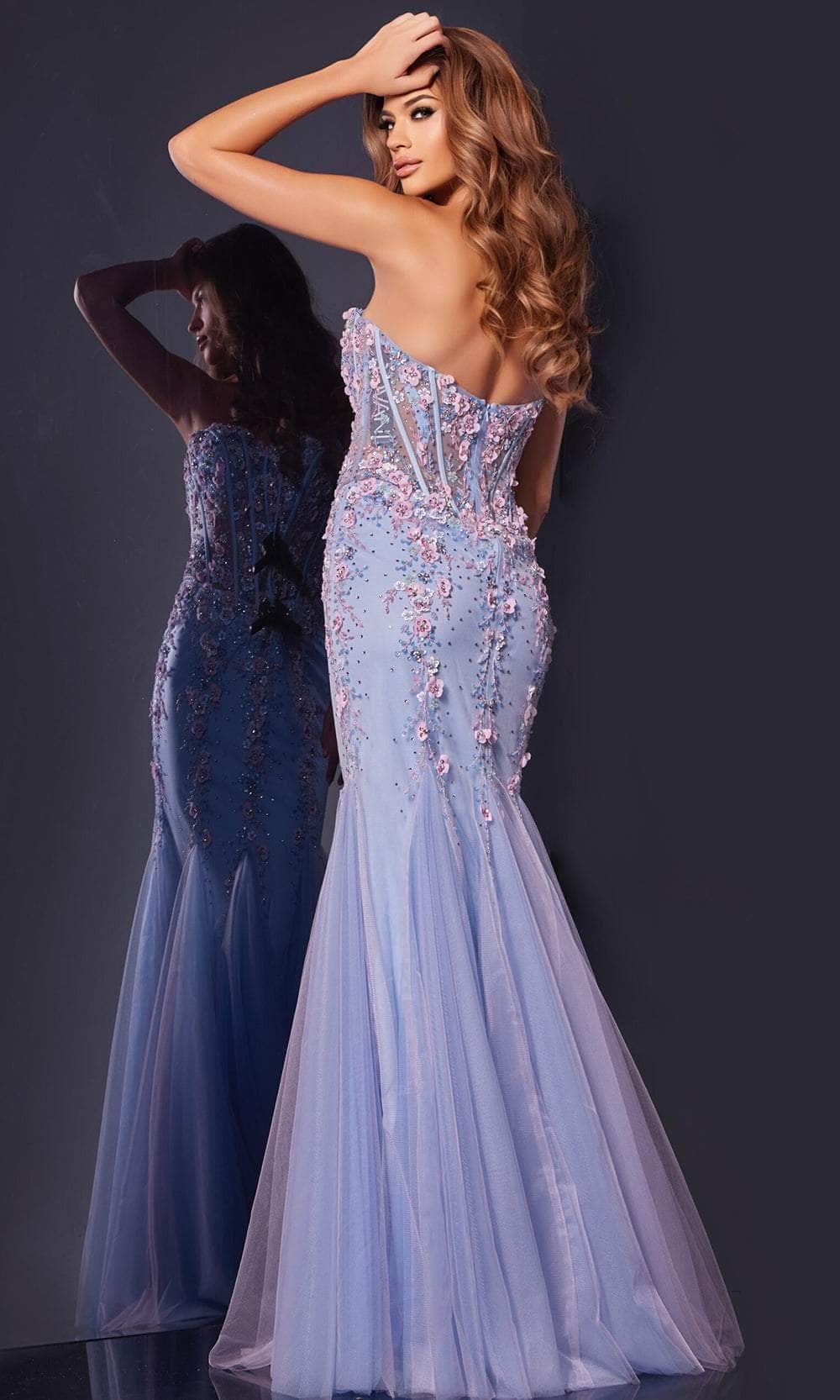 Jovani 44211 - Strapless Floral Appliques Prom Gown - back view