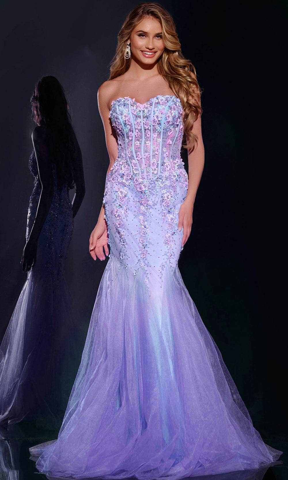 Jovani 44211 - Strapless Floral Appliques Prom Gown - designer prom dress at Silhouette Dresses