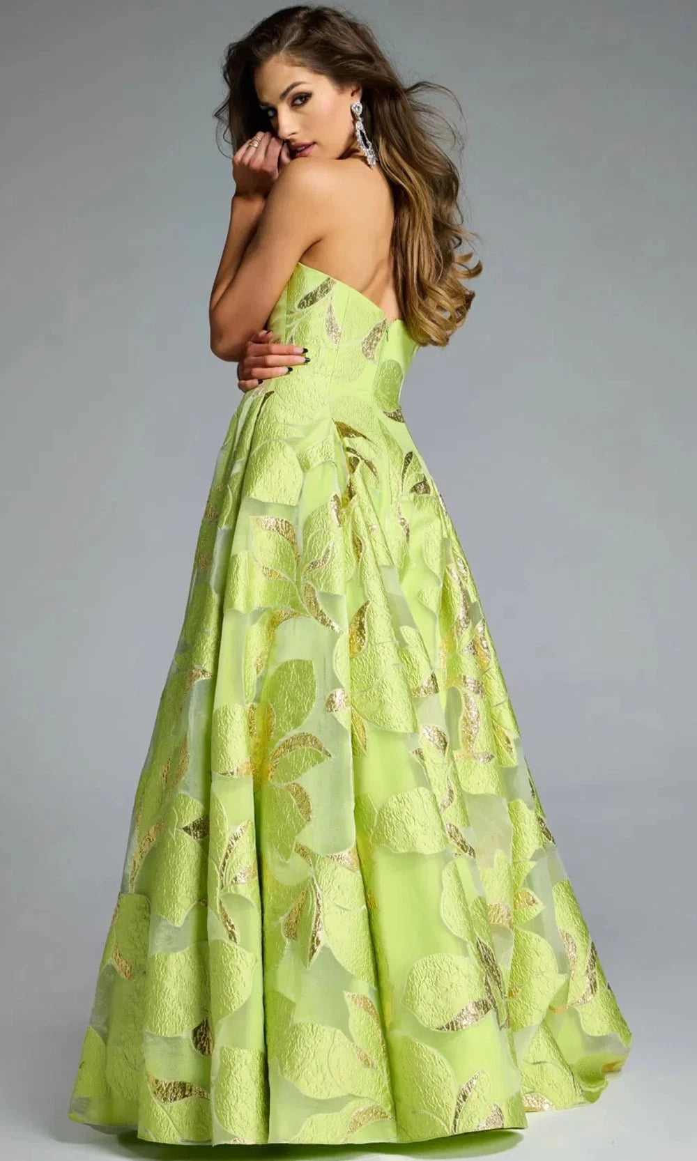 Jovani 44369 - Textured Floral Strapless Gown - back view