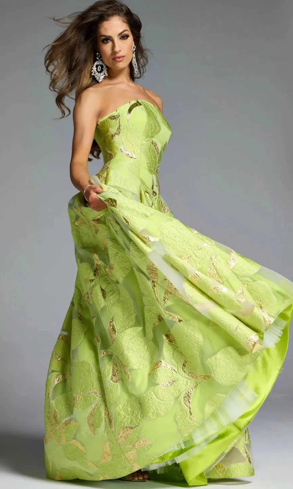 Jovani 44369 - Textured Floral Strapless Gown - view 4