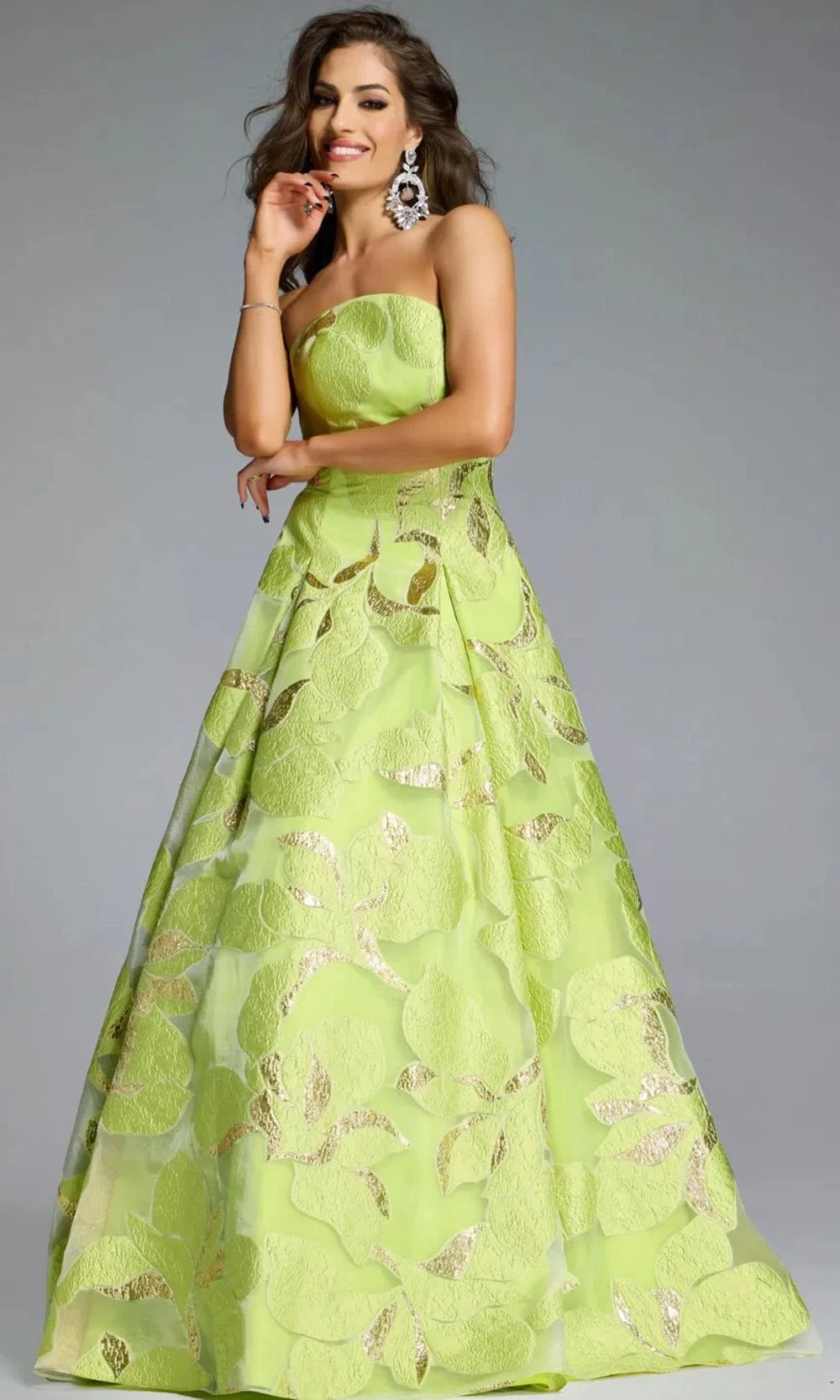 Jovani 44369 - Textured Floral Strapless Gown - detail view