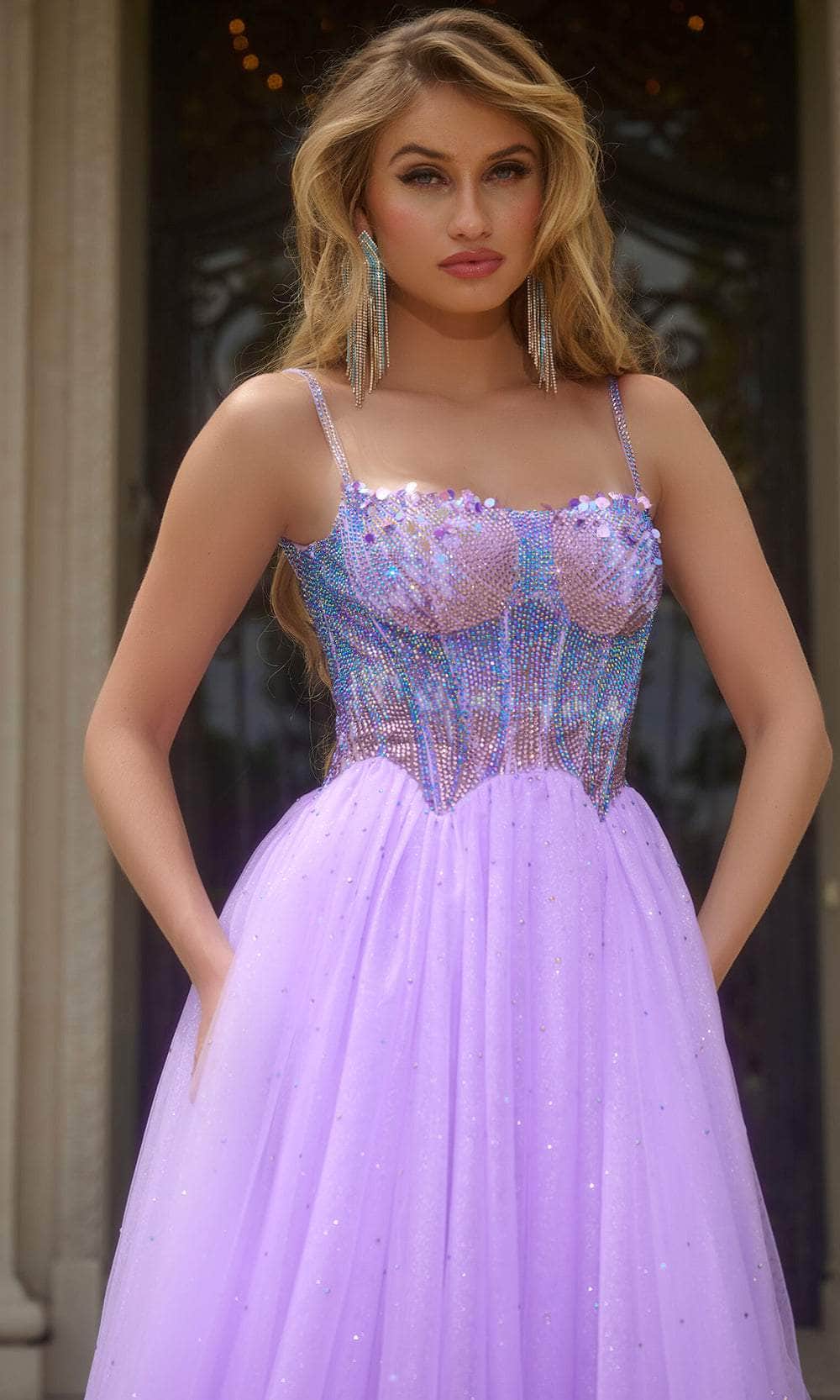 Jovani 44511 - Studded Rhinestone Glitters Prom Dress - detail view