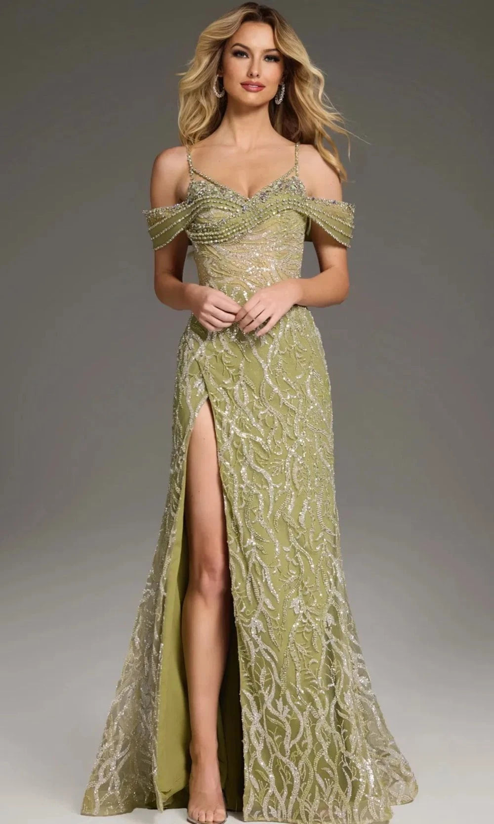 Jovani 45072 - Fully Beaded Off-Shoulder Gown - back view