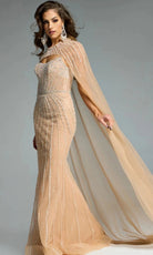 Jovani 45077 - Beaded Bodice High Neck Gown with Cape - back view