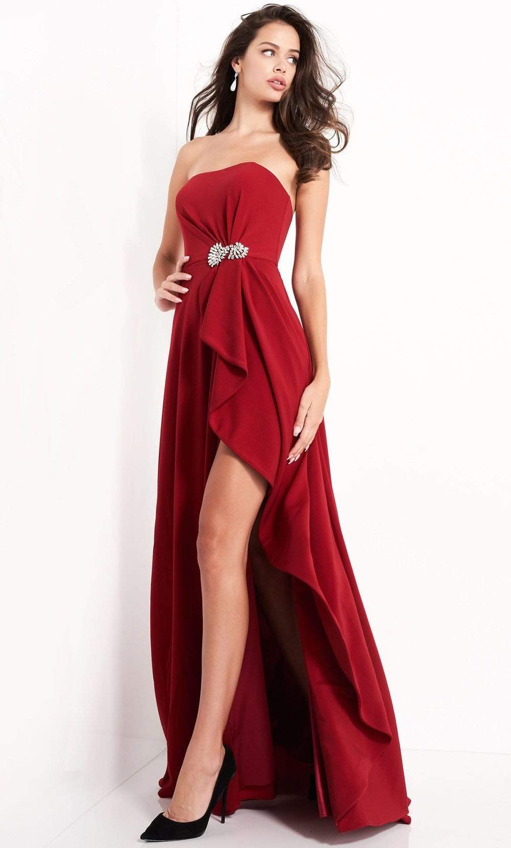 Jovani - 4517 Strapless Jewel Accent High Slit A-Line Evening Dress - back view