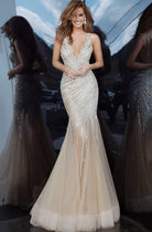 Jovani - 4741 Beaded Tulle Deep V-neck Junior Prom Dress - back view
