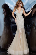 Jovani - 4741 Beaded Tulle Deep V-neck Junior Prom Dress - detail view
